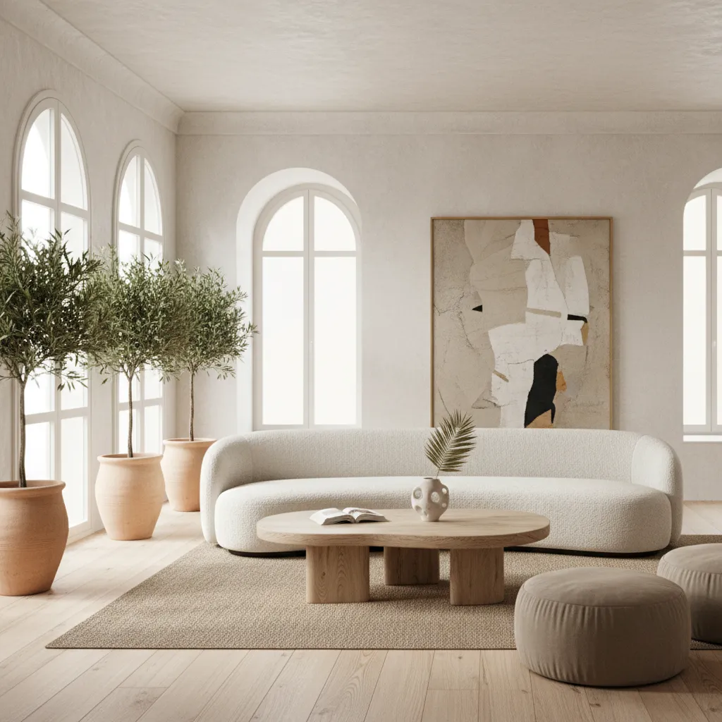 Salón con sofá de diseño, mesa de centro moderna y luz natural