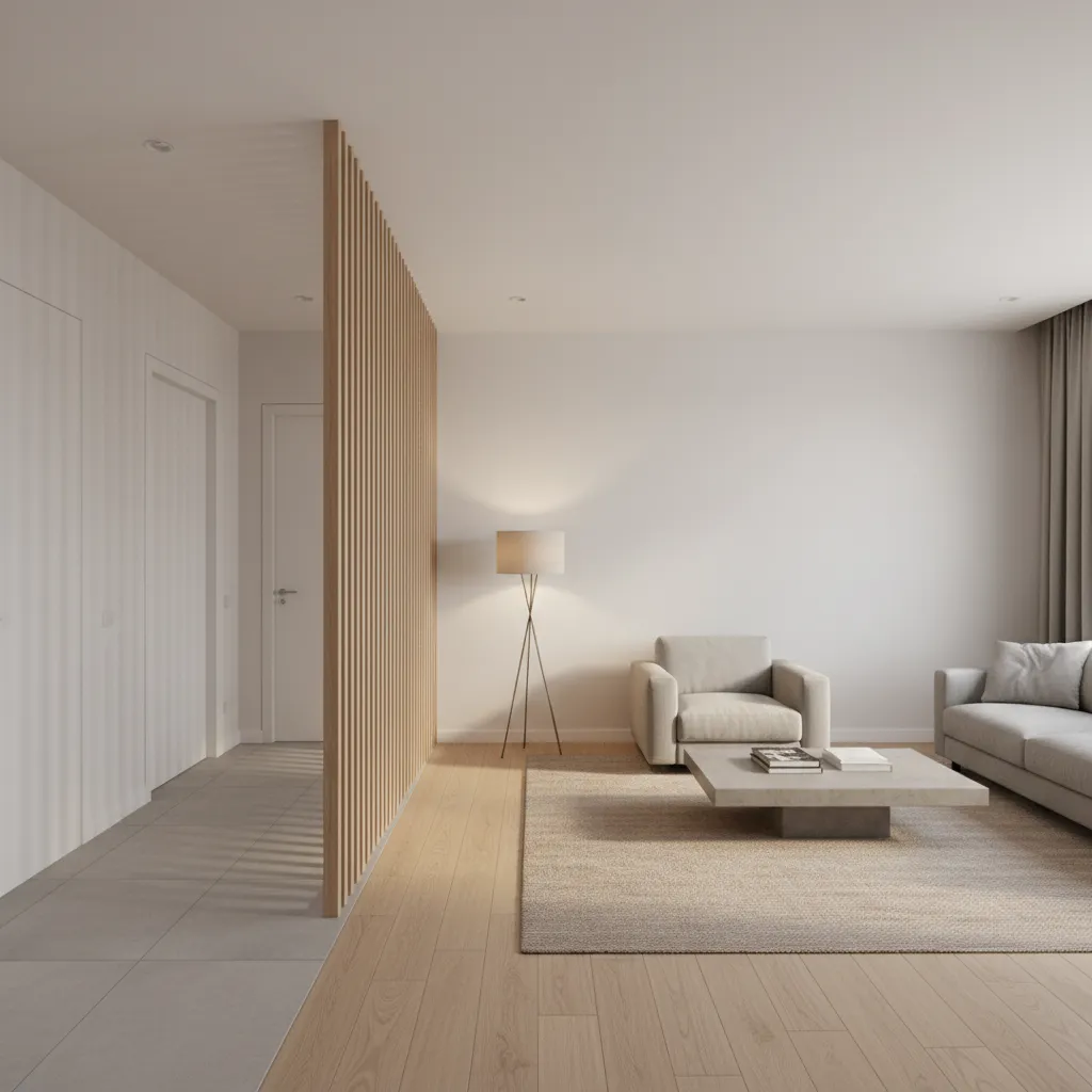 home entrance lobby with partial divider leading into living room