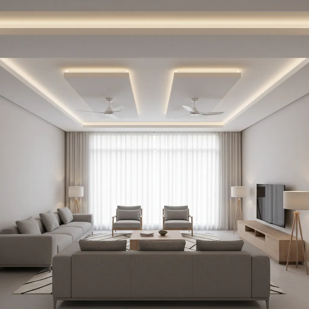 Living Room Fall Ceiling Design for Hall With Two Fans