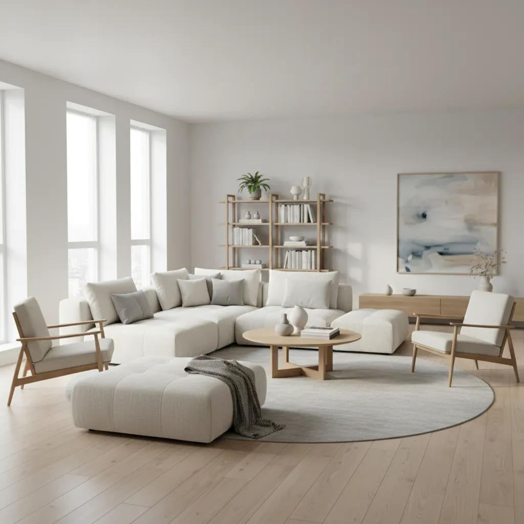 Salón moderno con distribución flexible y muebles modulares