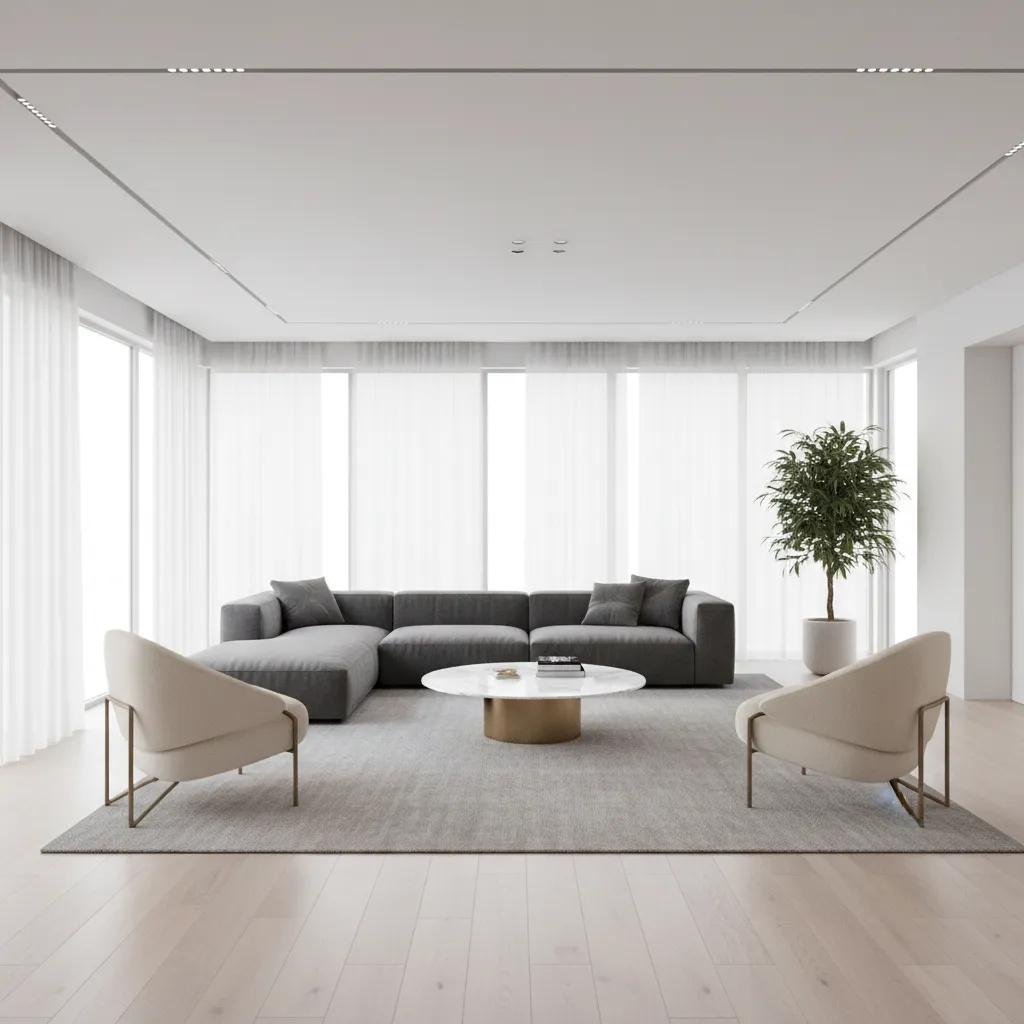 Floating furniture layout in a medium sized living room