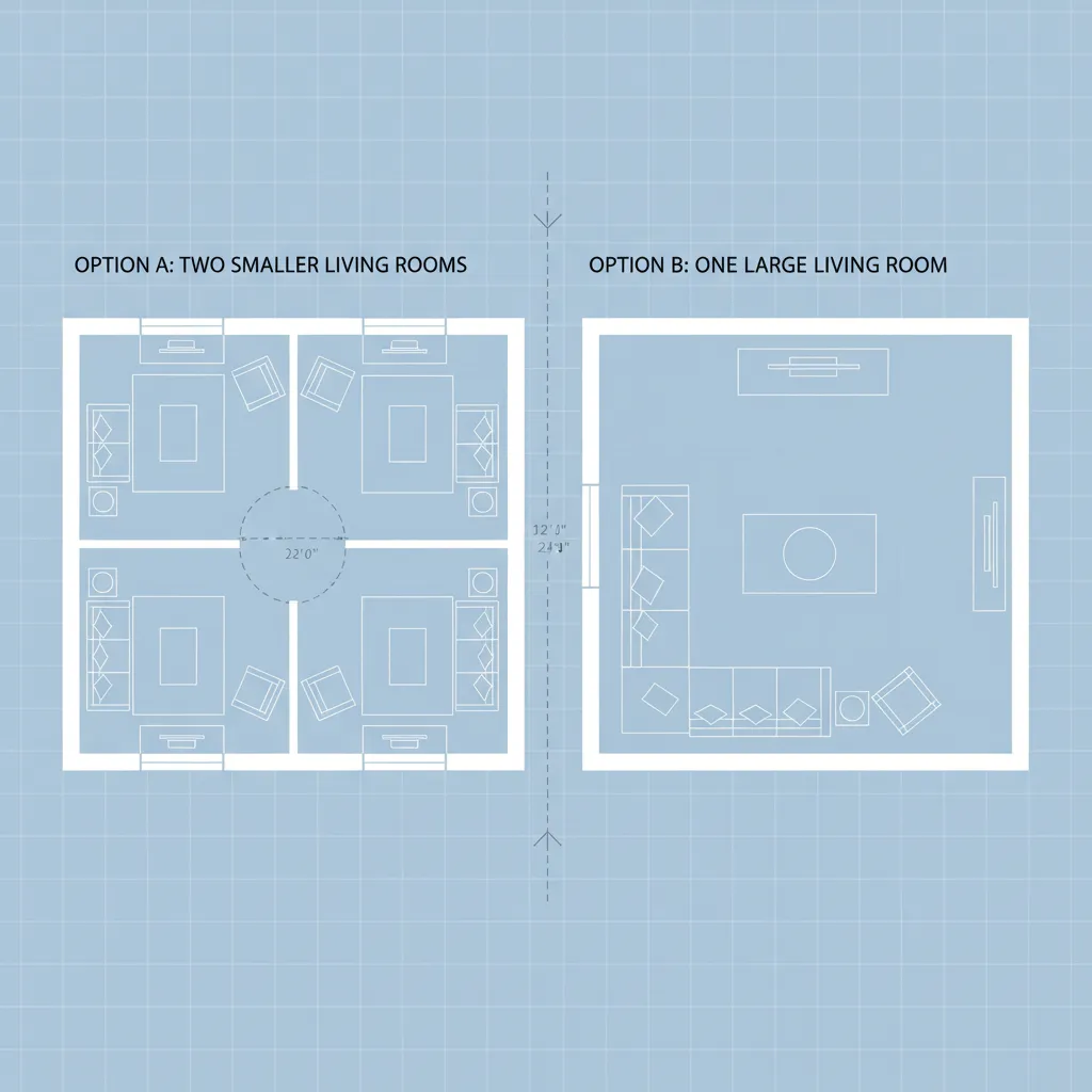 floor plan comparison between two living rooms and one large living room