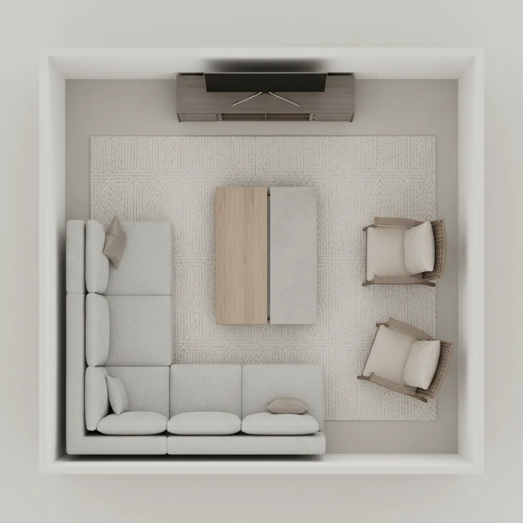 top view floor plan showing furniture layout planning