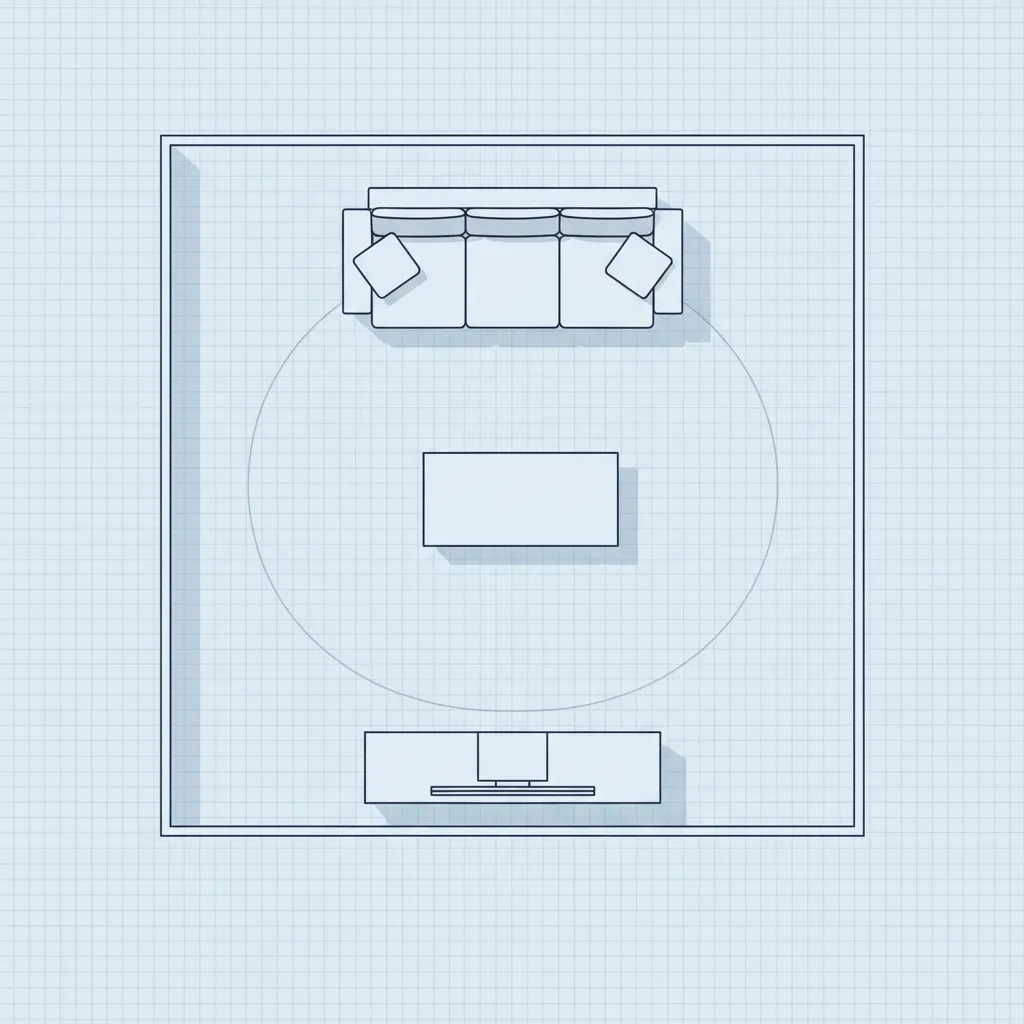 2D living room floor plan layout with sofa coffee table and walking paths