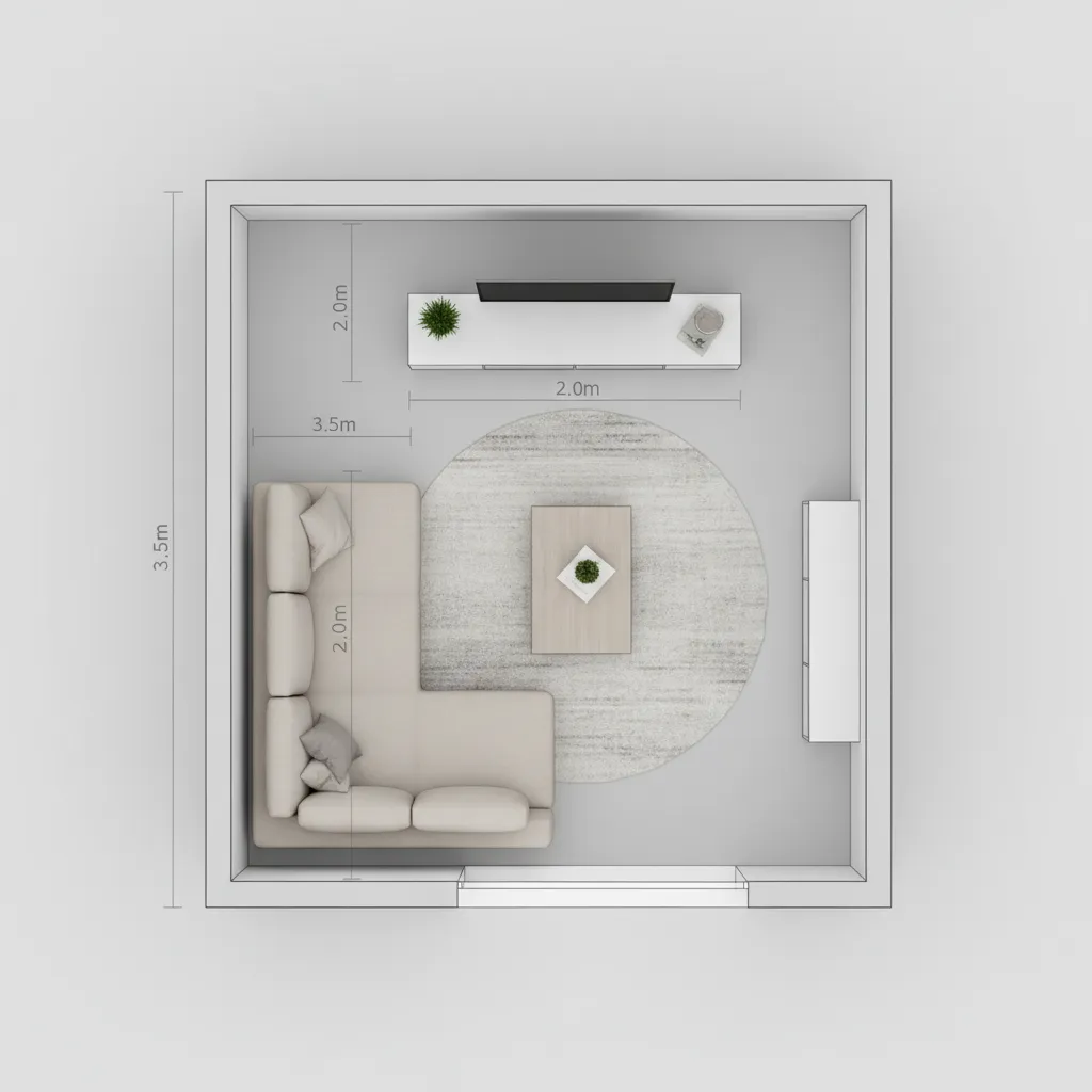 Living room layout visualized with a digital floor plan creator