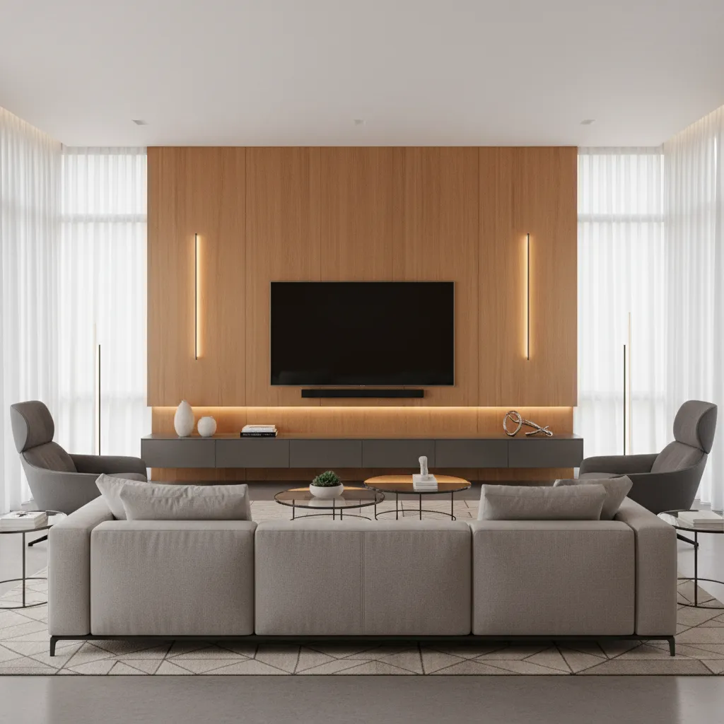 Living room layout focused on a TV wall focal point