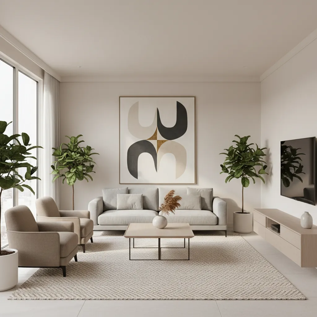 Living room wall with large statement artwork creating a focal point