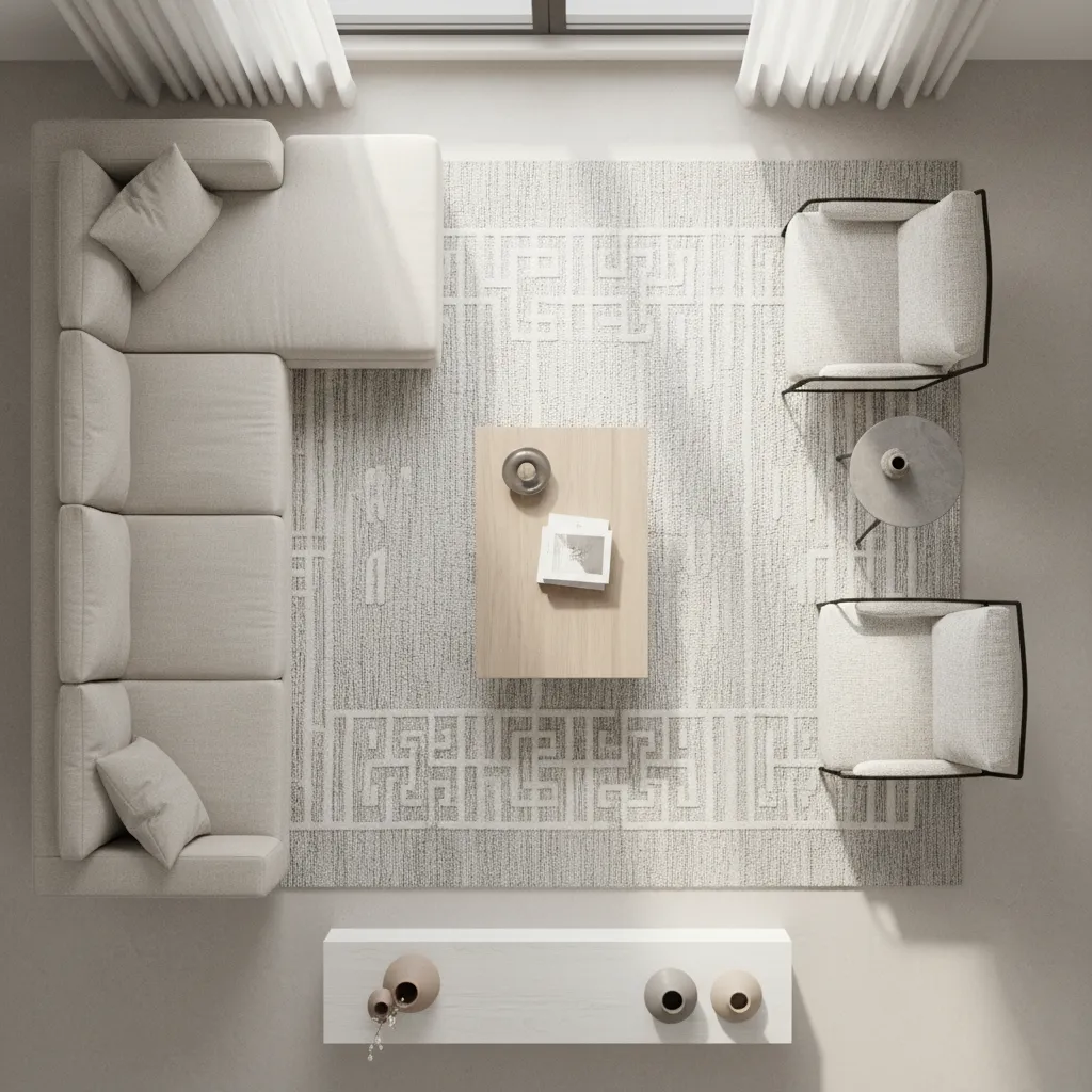 Plano de distribución de muebles en un salón moderno