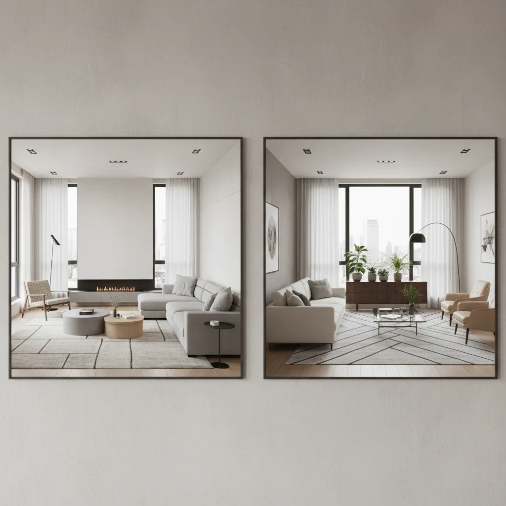 Comparación de dos distribuciones diferentes de muebles en un salón