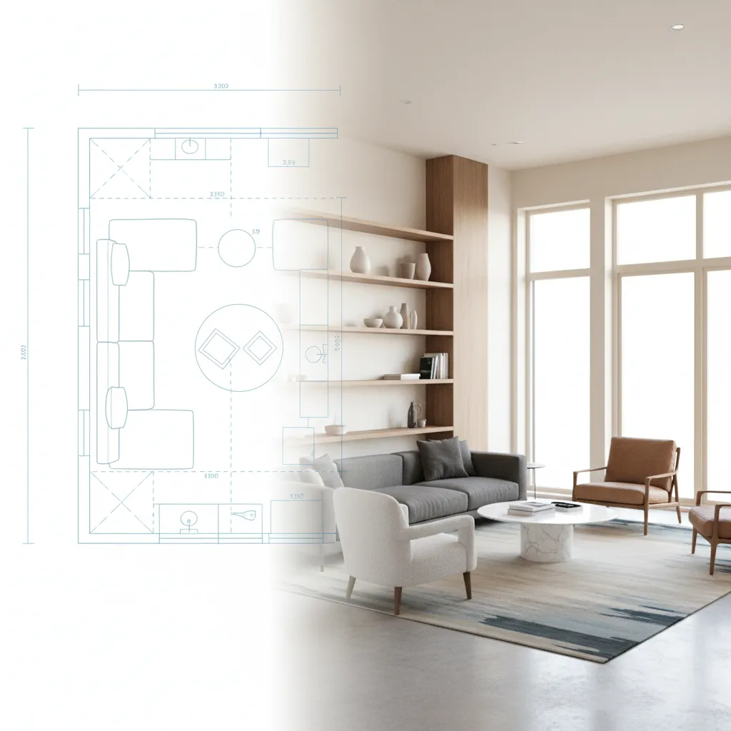 living room furniture arrangement planned using a floor plan tool