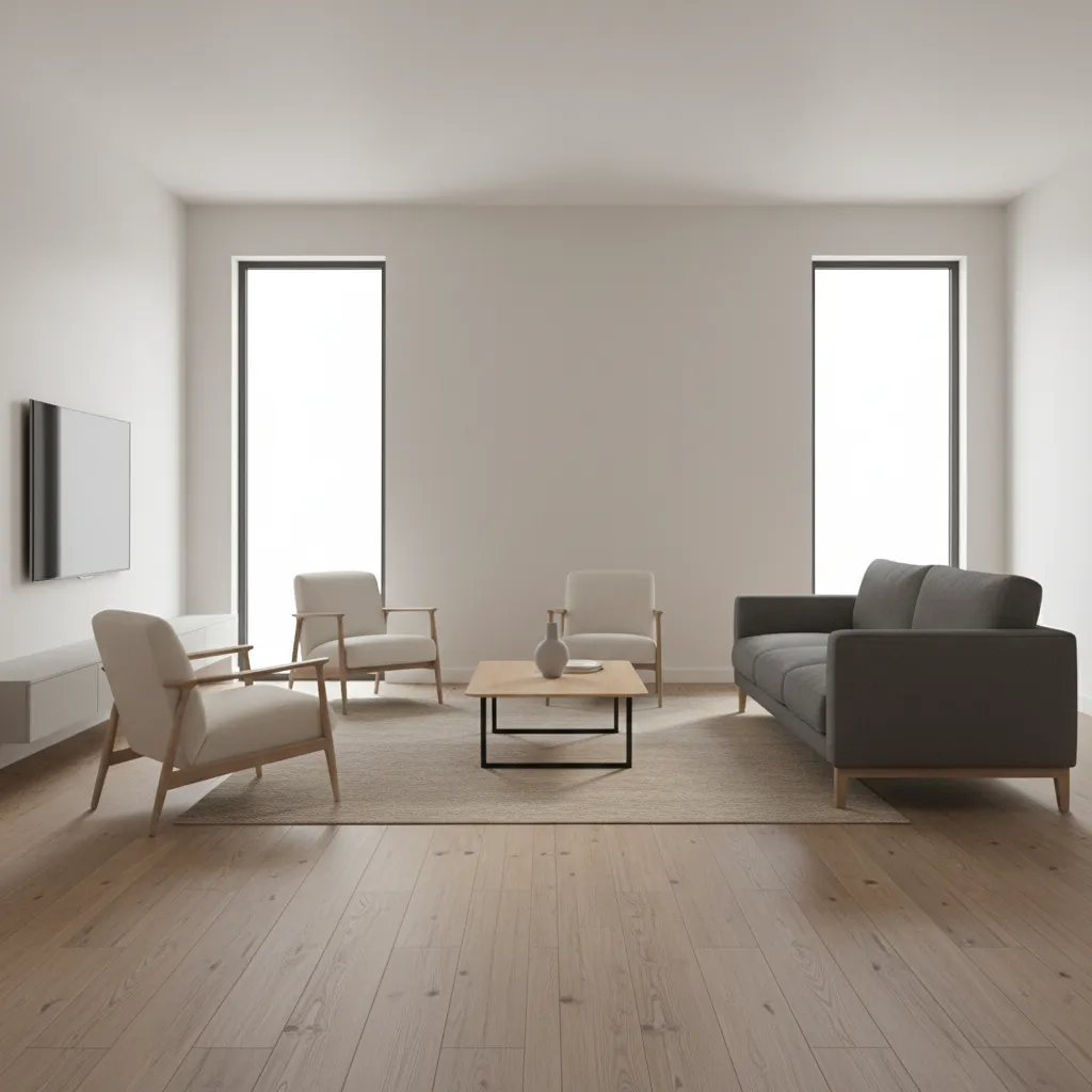 Example of correctly scaled furniture in a medium sized living room layout