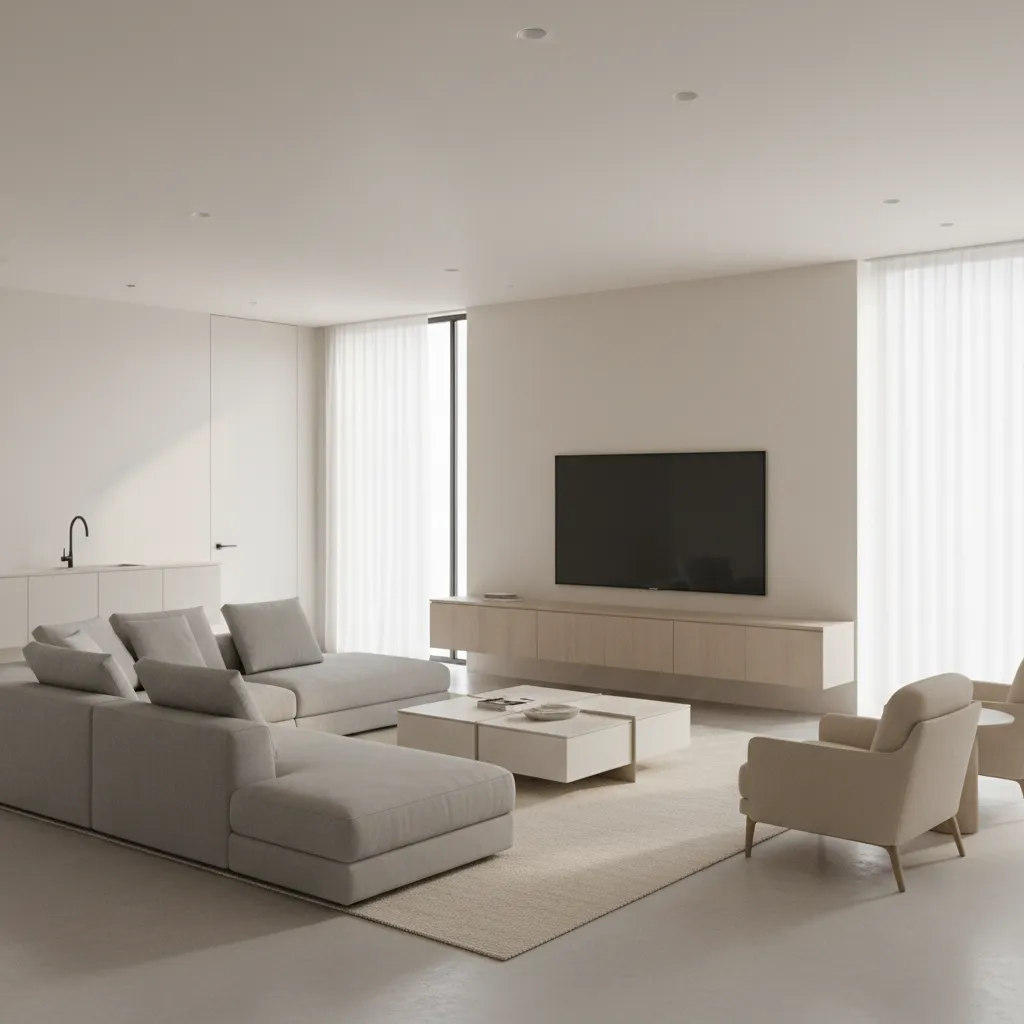 living room spacing example showing walkway distance between furniture