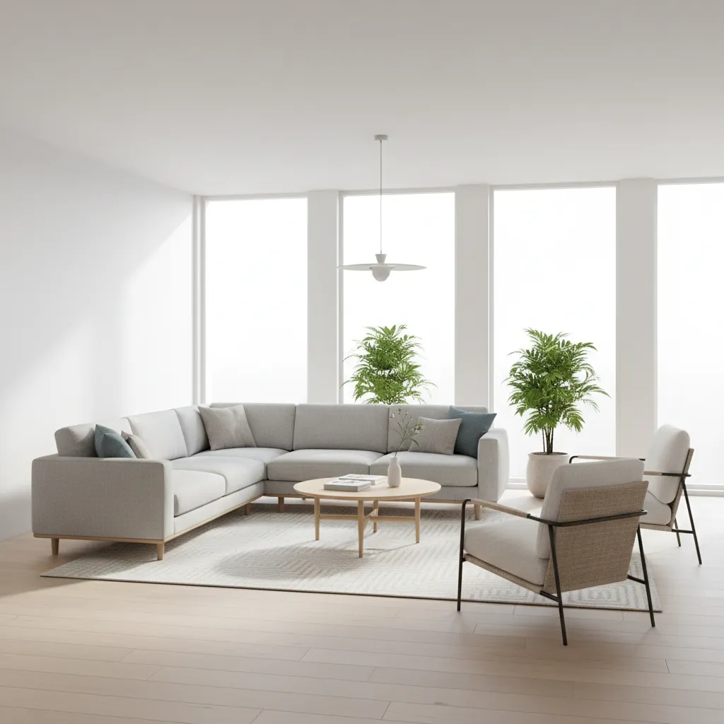 Living room layout showing correct spacing between sofa coffee table and walkway