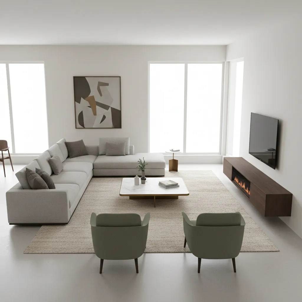 Living room layout showing walking clearance between sofa coffee table and TV unit