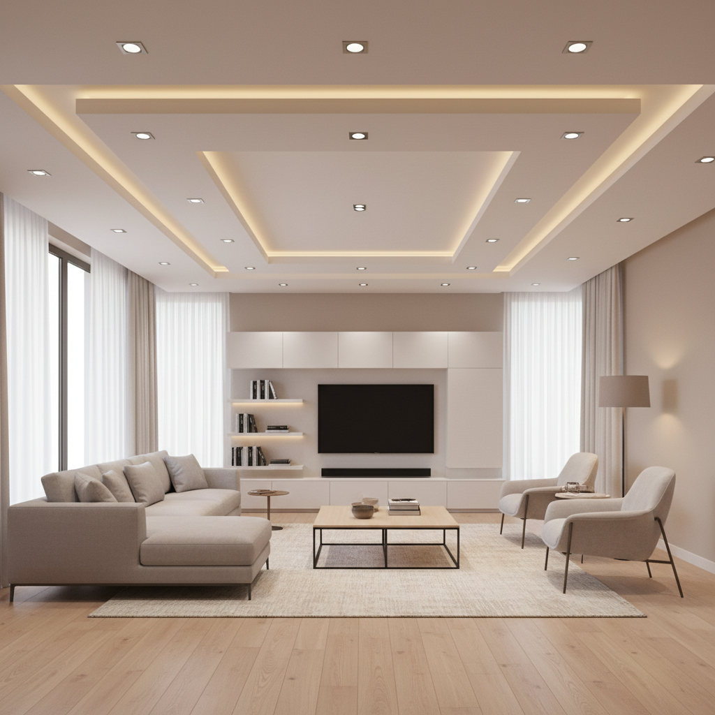 Sala com acabamento em gesso
