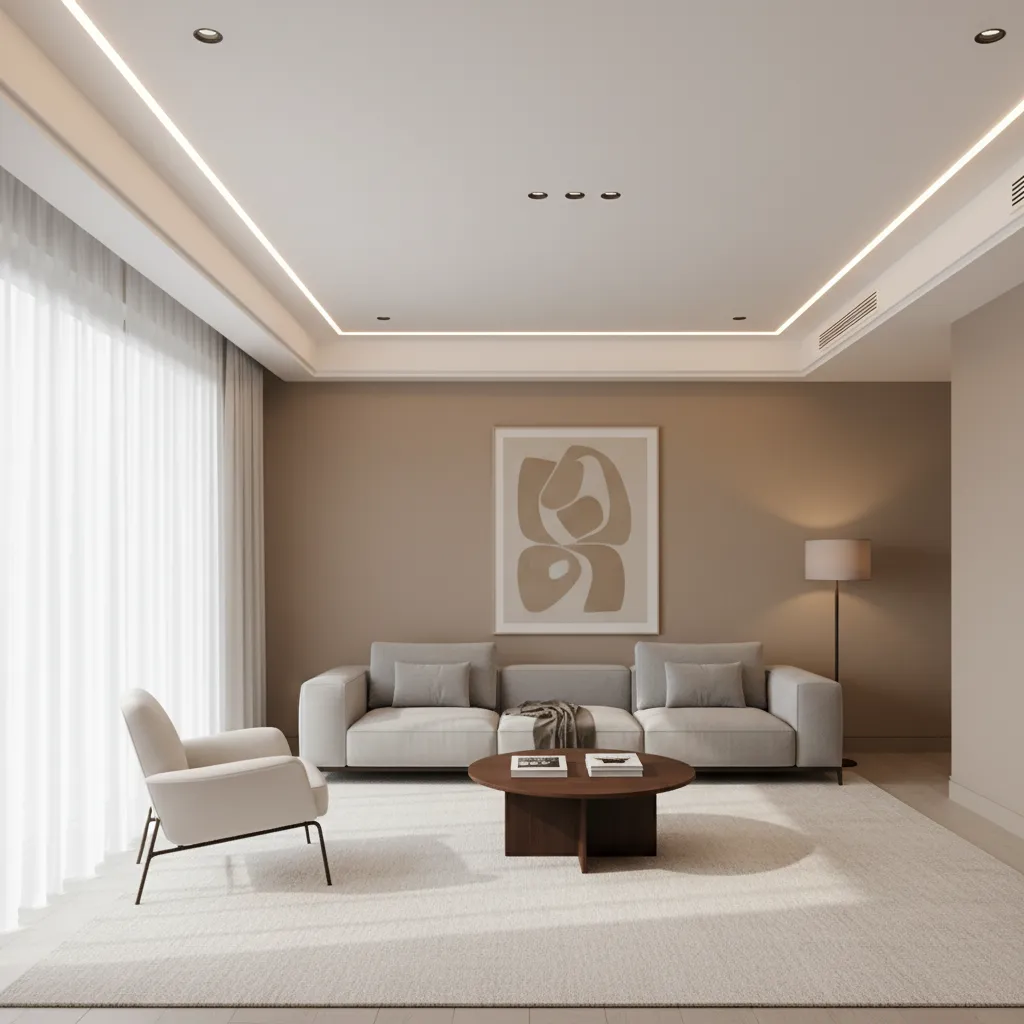 modern living room showing clean hall ceiling design with recessed lighting