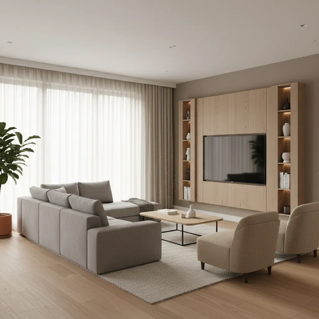Phòng khách nhà ở hiện đại với bố cục nội thất hợp lý