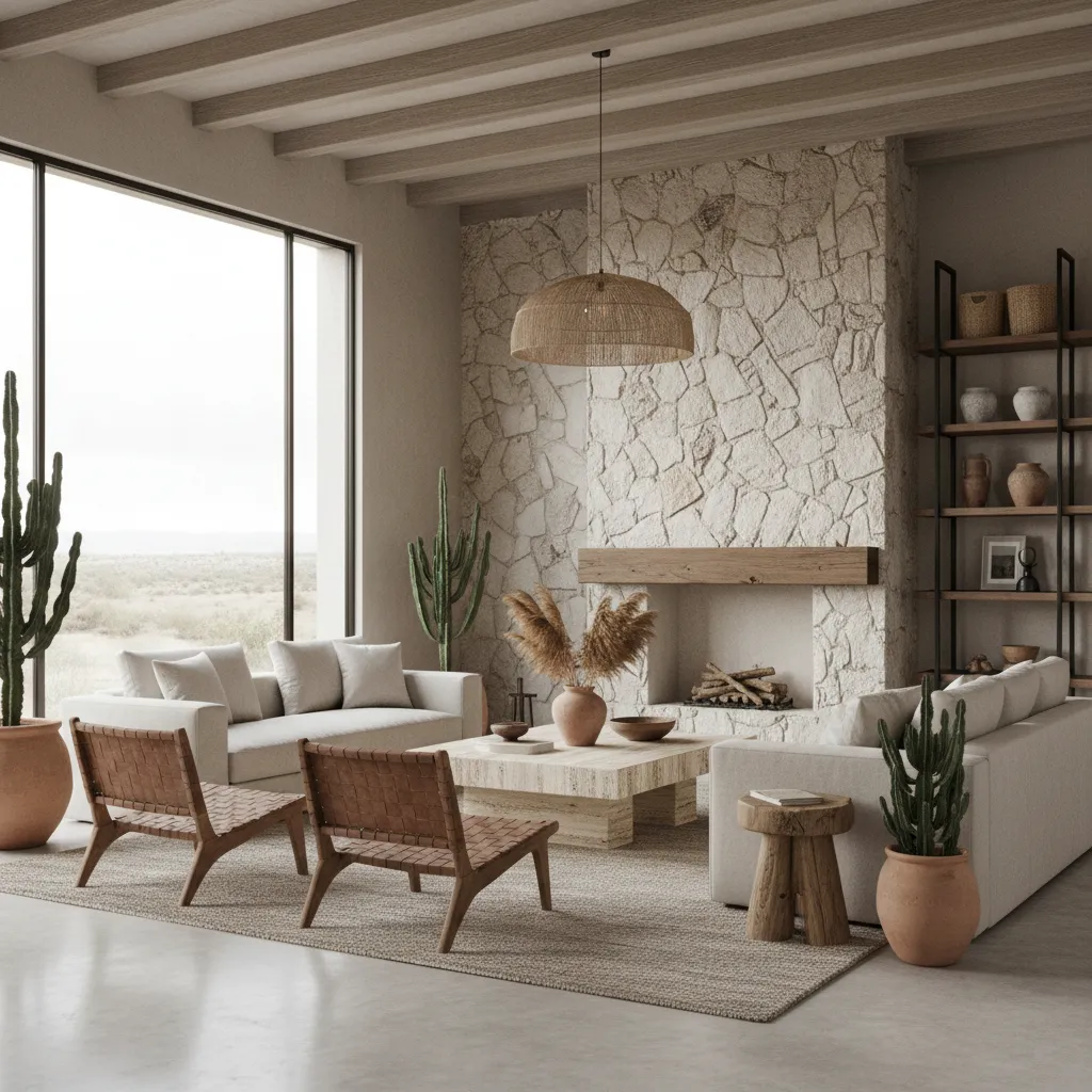 Proceso de diseño de una sala moderna con mobiliario y decoración