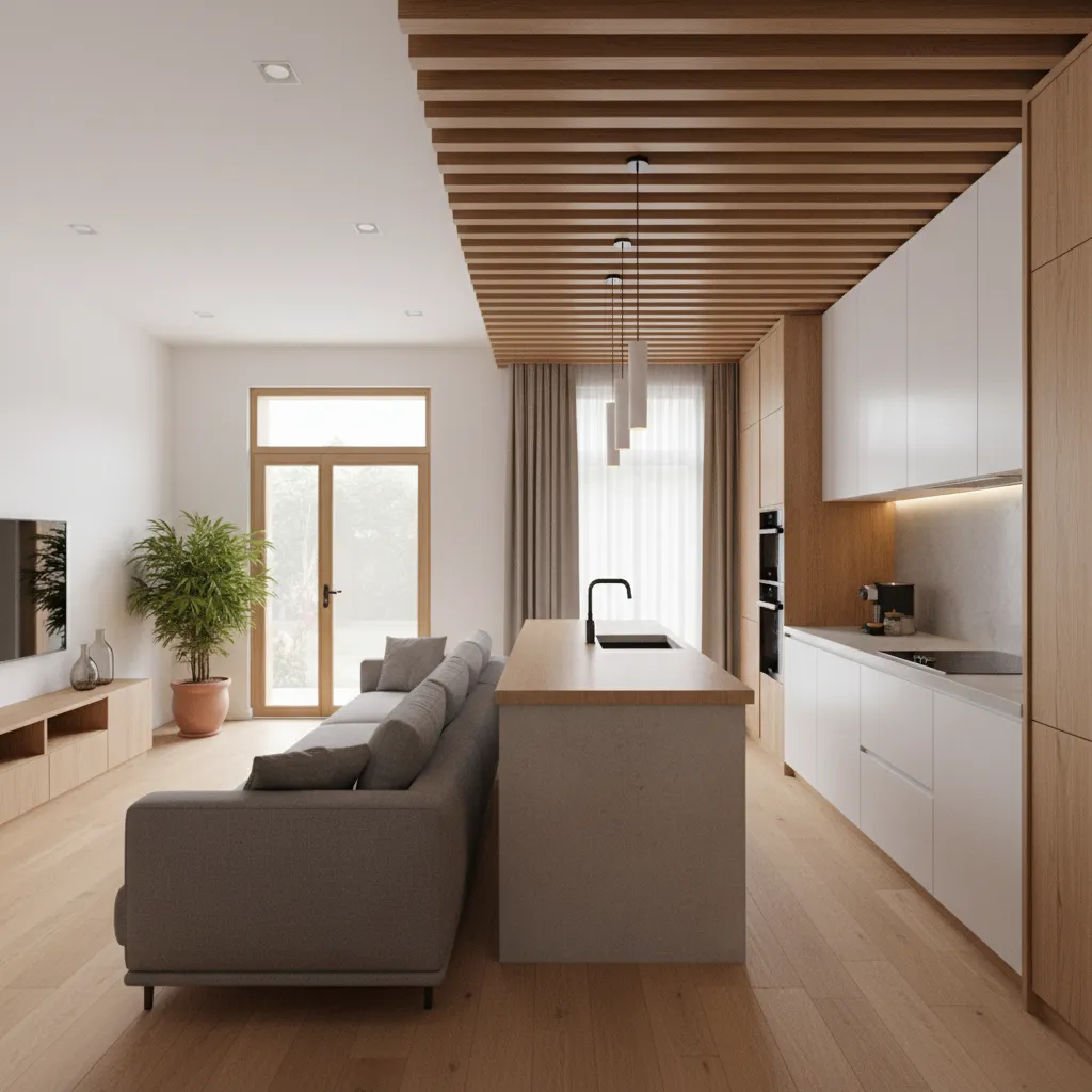 Thiết kế phòng khách liền bếp nhà ống đẹp và tối ưu