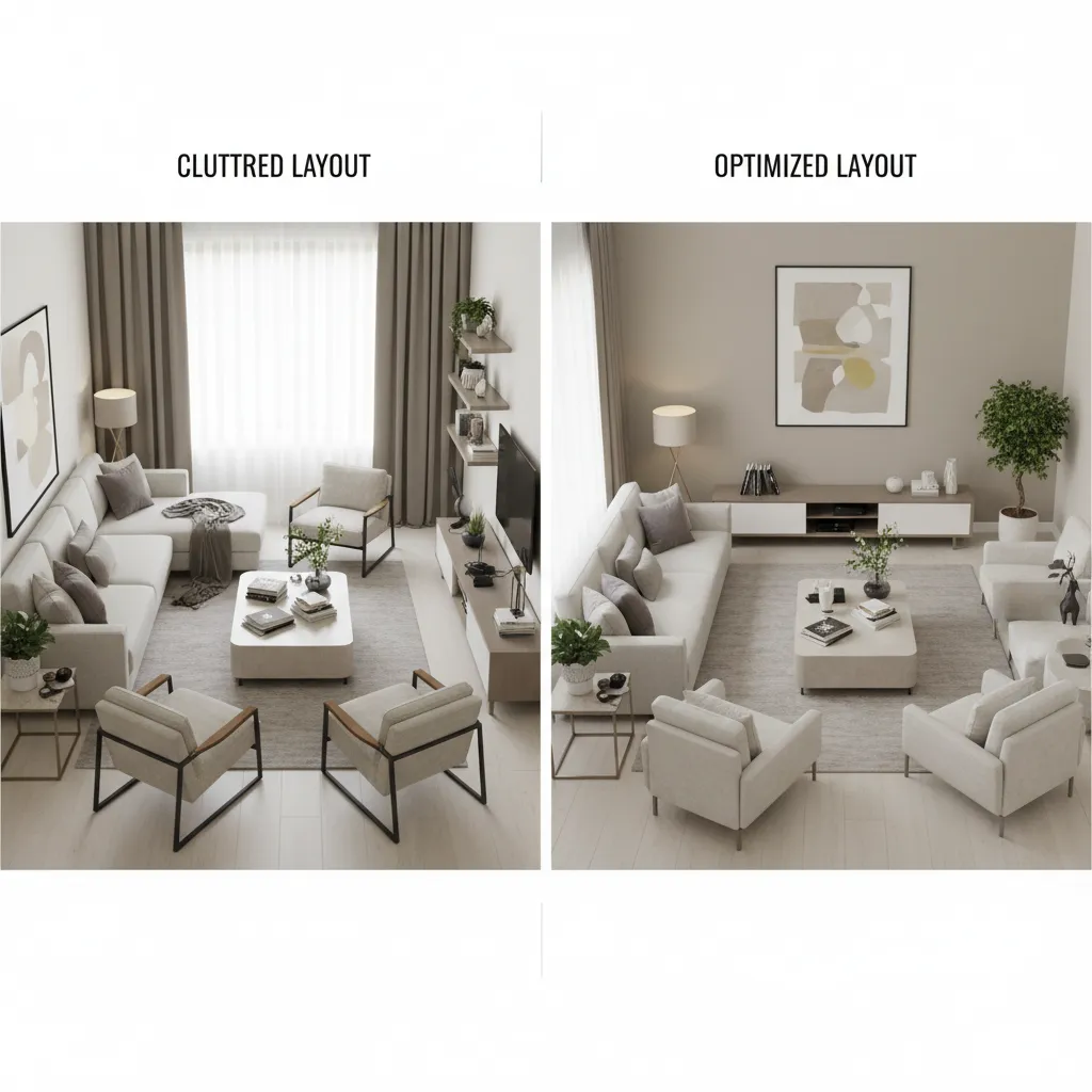 comparison of poor vs optimized living room furniture layout