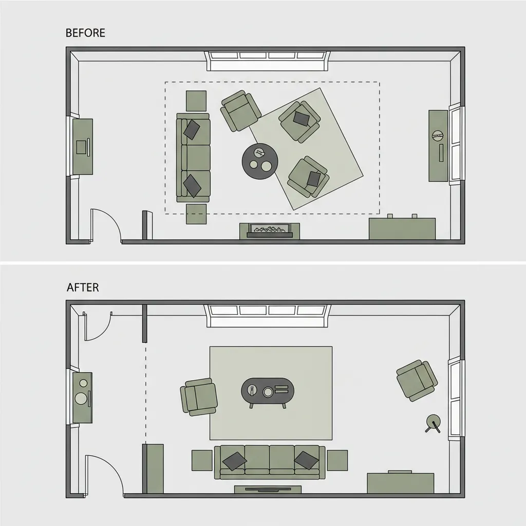 Comparison of poor and optimized living room furniture layout