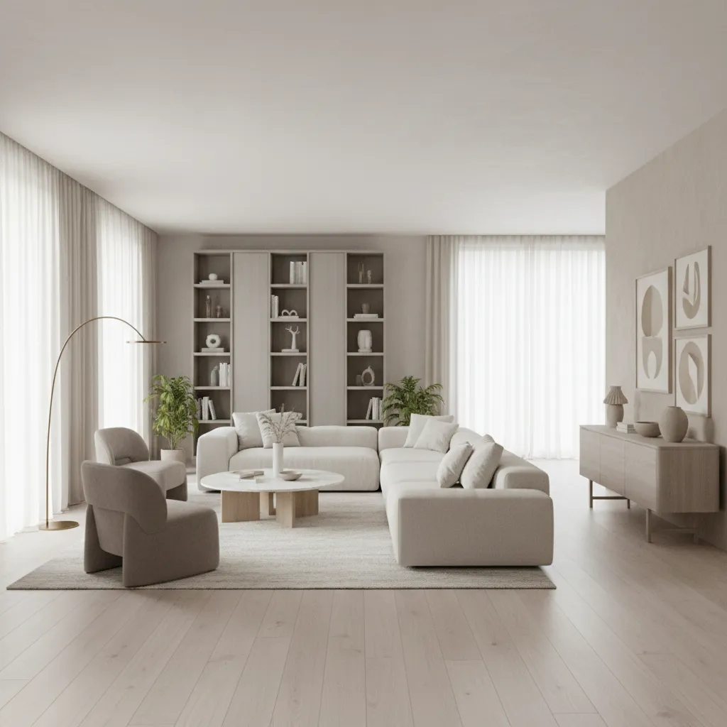 Distribución de salón que muestra zonas de circulación claras