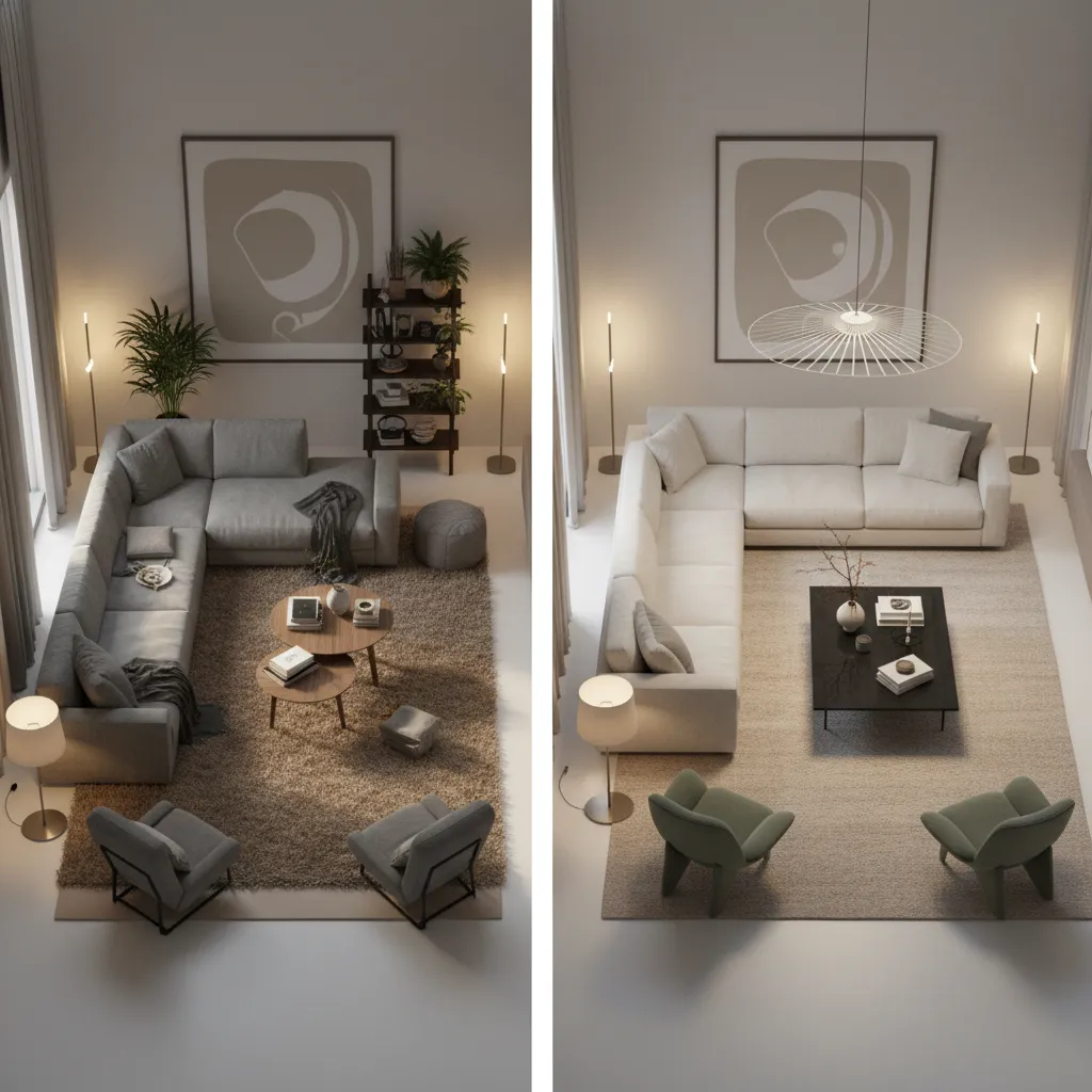 Comparison of poor and well planned living room furniture layouts