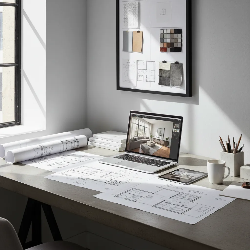 Plano y diseño de distribución de salón en un apartamento