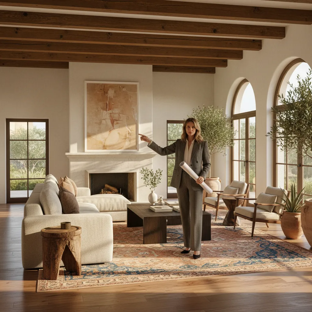 Diseño de salón mostrando distribución de muebles en vivienda residencial