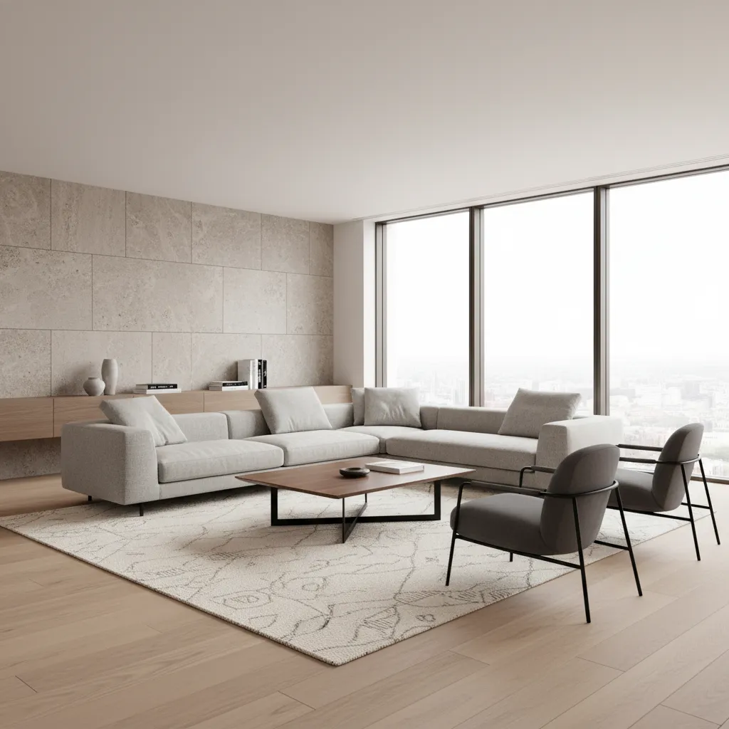 Sala de estar moderna con distribución equilibrada de muebles