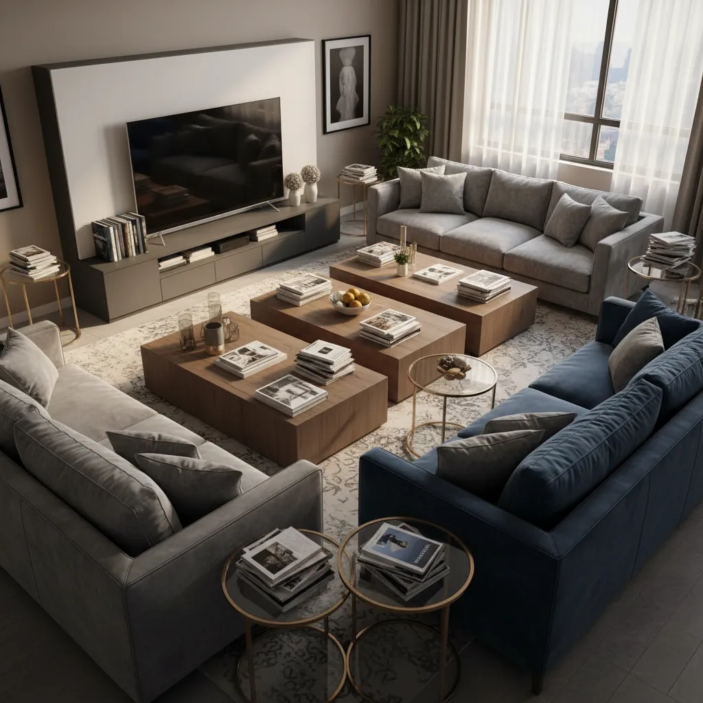 Salón con demasiados muebles mostrando mala distribución del espacio