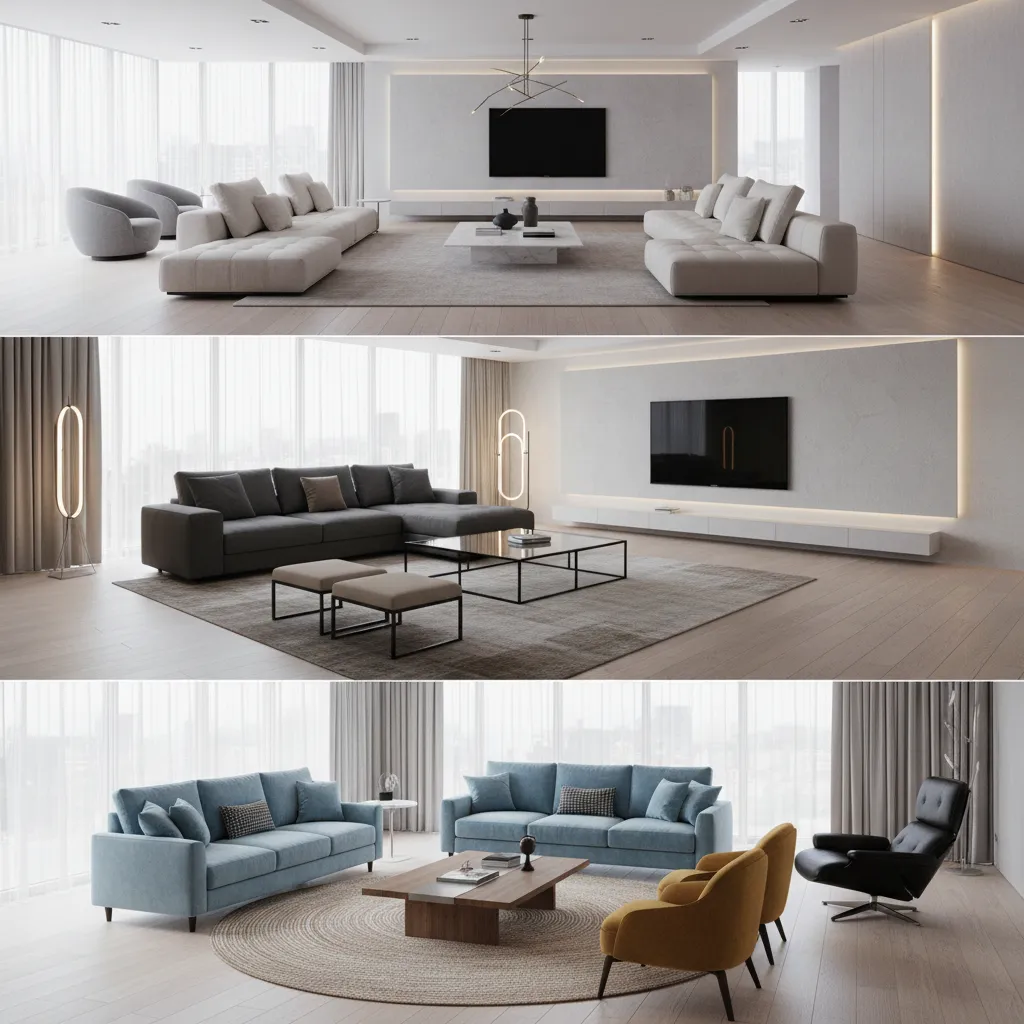 Multiple living room layout variations created with design software