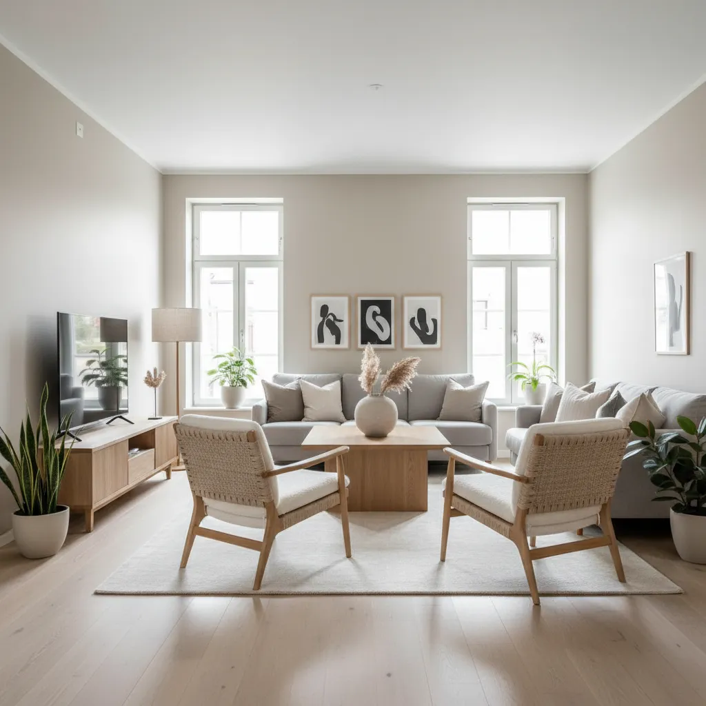 Sala de estar mostrando buena circulación entre muebles