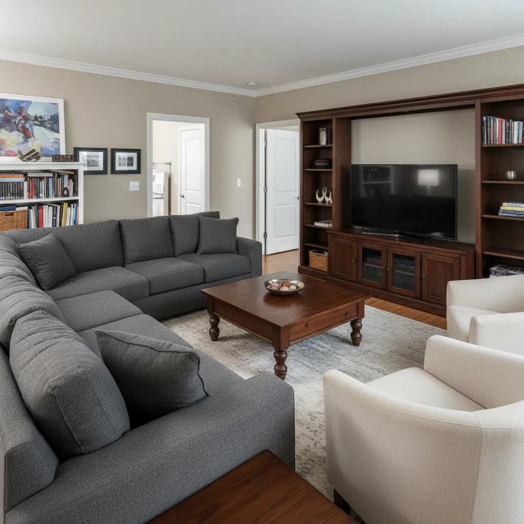 Ejemplo visual de mala distribución de muebles en una sala pequeña