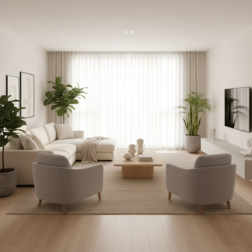 optimized living room layout with balanced seating area and clear circulation path