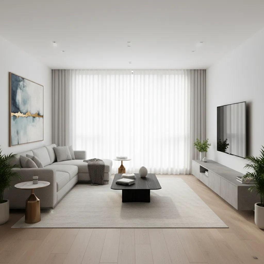 3D visualization of living room layout based on a digital floor plan