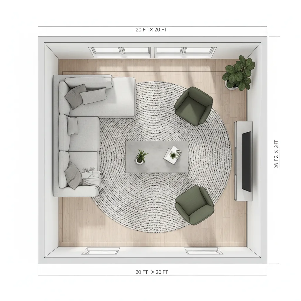living room layout planning with digital floor plan and furniture placement