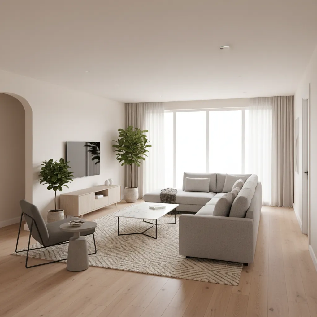 Modern living room layout showing furniture spacing and circulation flow