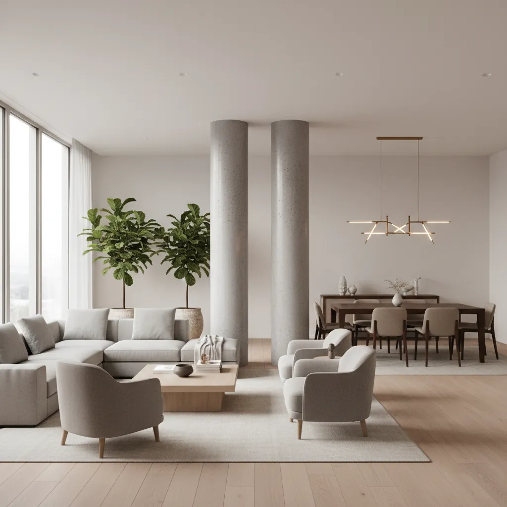 How to Optimize Living Room Layout When Your Hall Has Two Pillars