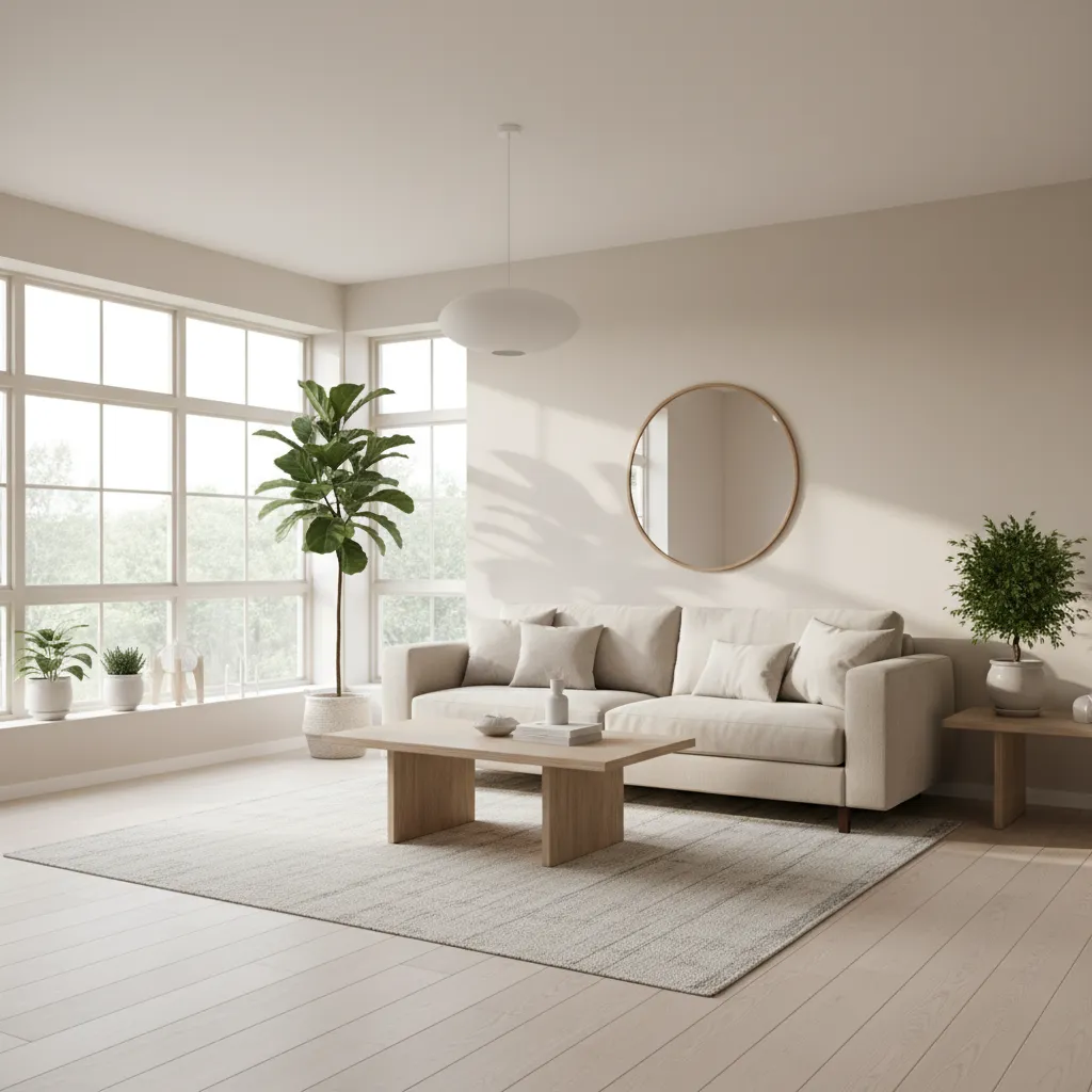 Salón moderno mostrando cómo la luz natural afecta los colores de las paredes