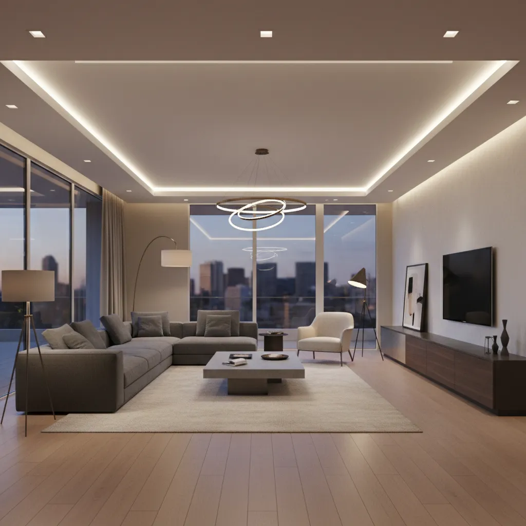 Living room lighting distribution illustrating lux spread across a space