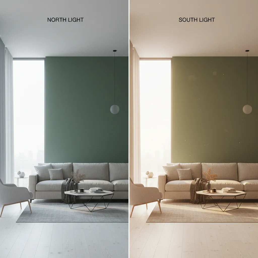 comparison of green wall colors under different lighting conditions