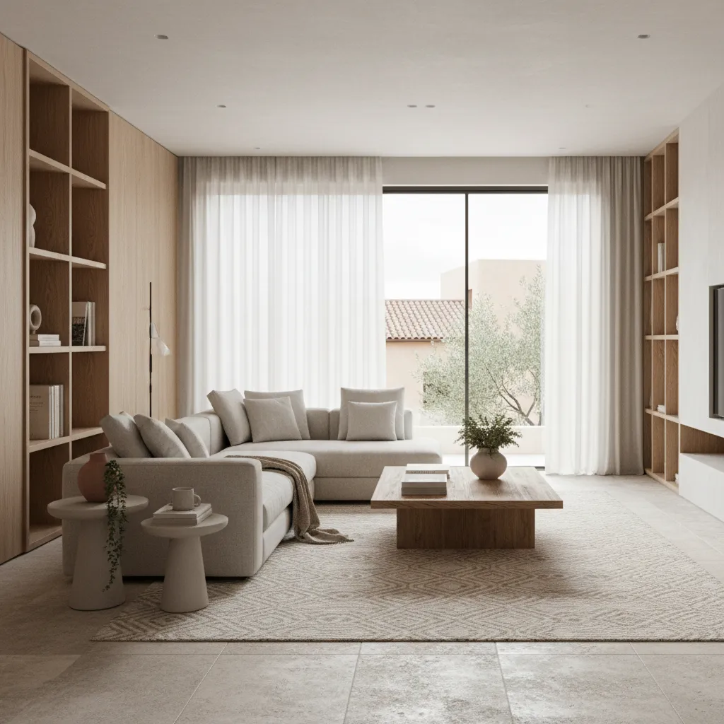 Salón moderno con iluminación natural y diseño interior equilibrado