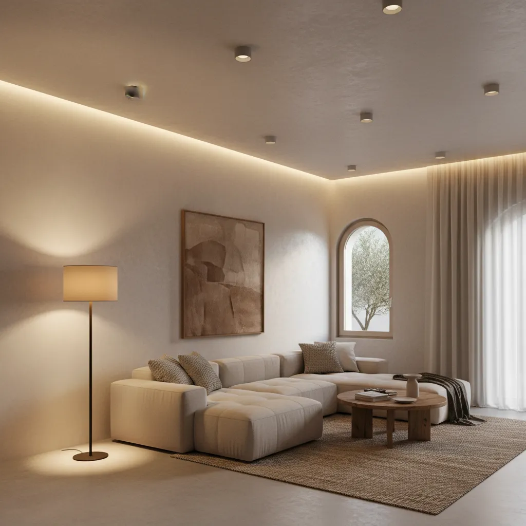 Salón con diferentes capas de iluminación