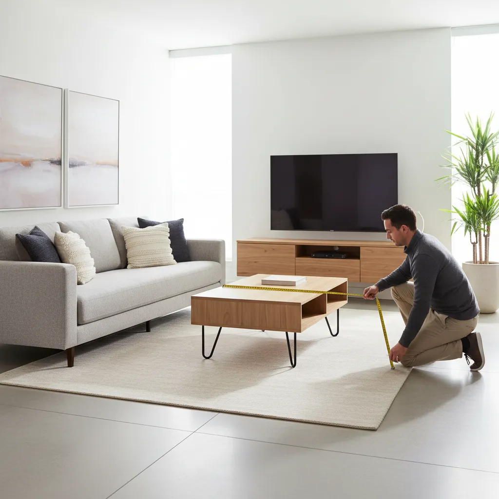 Measuring furniture and walkway clearance in a living room