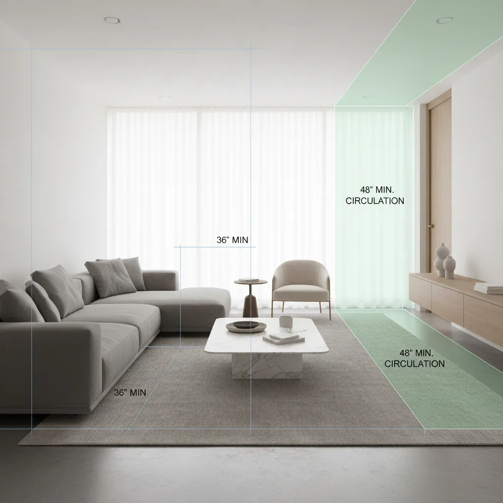 living room furniture spacing and measurement layout example