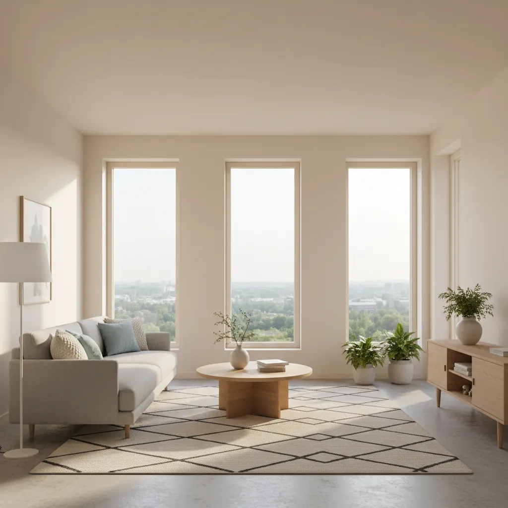 Salón iluminado con luz natural y paredes en tonos claros