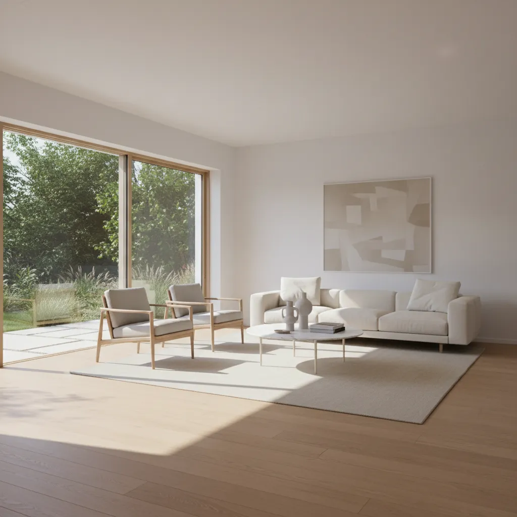 Low profile furniture allowing natural light from sliding glass doors