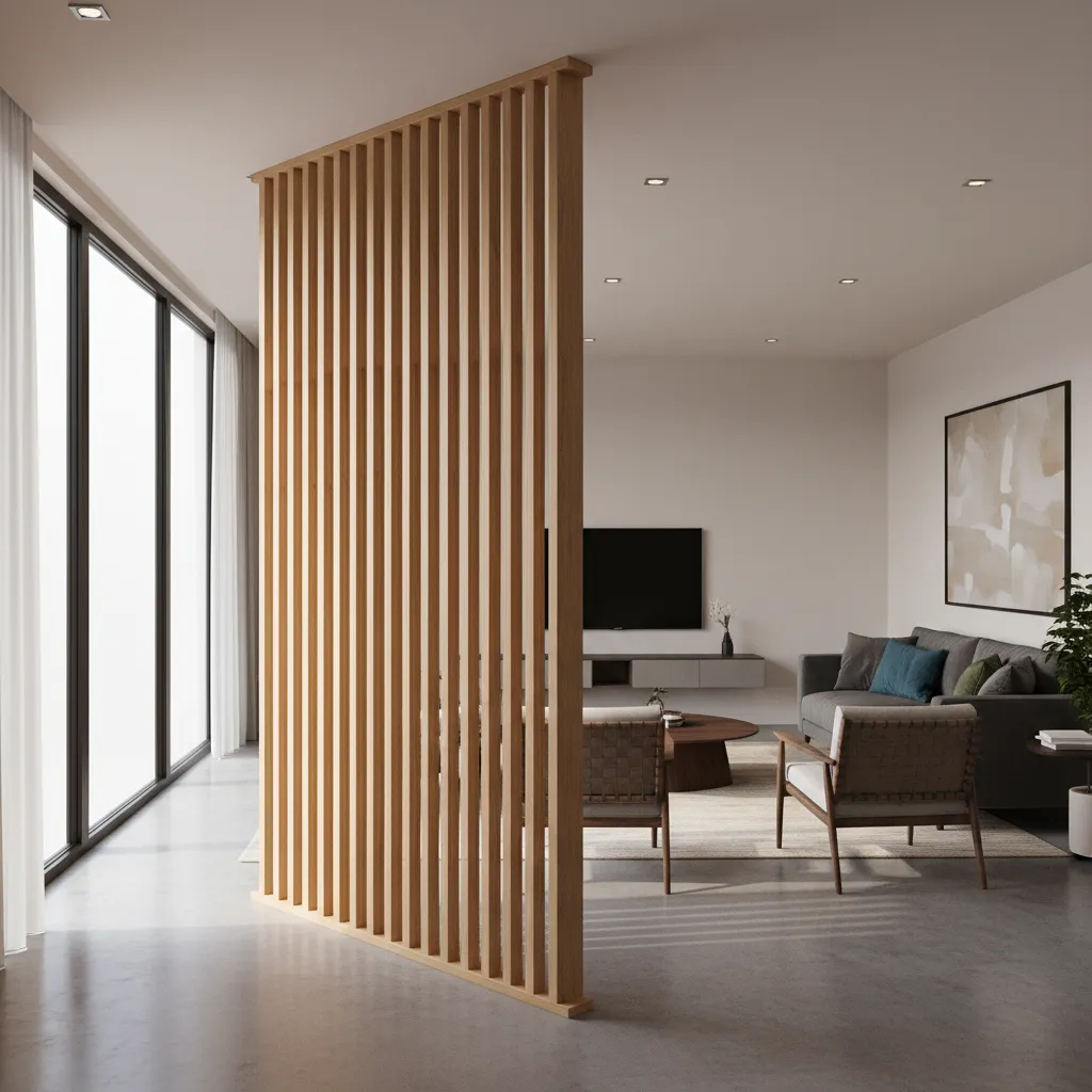 Living room with poorly placed divider blocking circulation