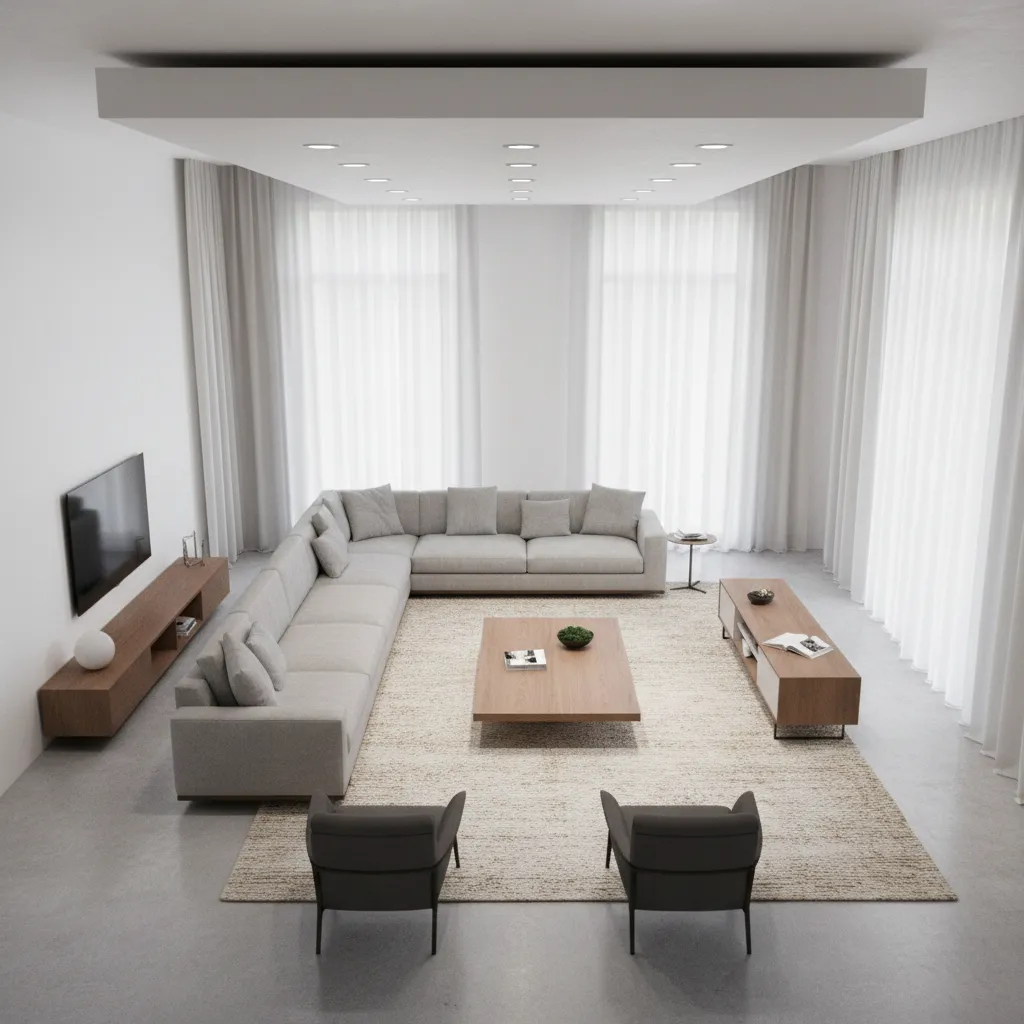 POP ceiling layout aligned with living room seating area